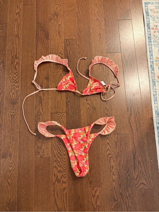 Strawberry Milk Mob Other - Strawberry Milk Mob Orange Floral Check Bikini Top
